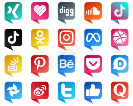 Téléchargez les illustrations : Chat bubble style Social Media Brand Icon Set 20 icons such as dribbble. meta. video and instagram icons. Premium and high quality - en licence libre de droit