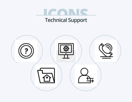 Téléchargez les illustrations : Ligne de soutien technique Icône Pack 5 Icône Design. discuter. préférences. support client. engrenages. services - en licence libre de droit