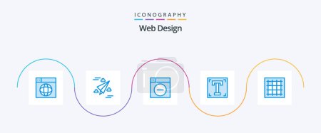 Ilustración de Diseño Web Blue 5 Icon Pack Incluyendo texto. camino. Vuela. fuente. minimizar - Imagen libre de derechos