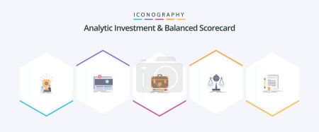 Illustration for Analytic Investment And Balanced Scorecard 25 Flat icon pack including measure. balanced. platform. portfolio. financial - Royalty Free Image