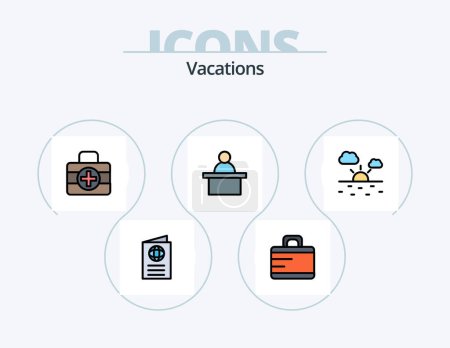 Ilustración de Línea de vacaciones llenado paquete de iconos 5 Diseño de iconos. tiempo. temperatura. Taquilla. signo - Imagen libre de derechos