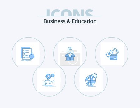 Ilustración de Business And Education Blue Icon Pack 5 Icon Design. meeting. group. world wide. time. list - Imagen libre de derechos