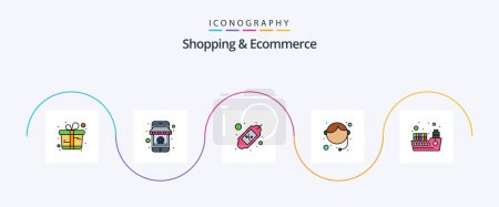 Téléchargez les illustrations : Shopping And Ecommerce Line Filled Flat 5 Icon Pack Including container. user. mobile. support. shopping - en licence libre de droit