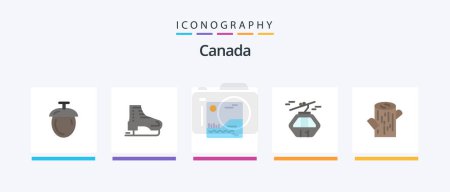 Téléchargez les illustrations : Canada Flat Pack de 5 icônes Y compris le bois. scandinavie. image. gondole. arctique. Icônes créatives Design - en licence libre de droit