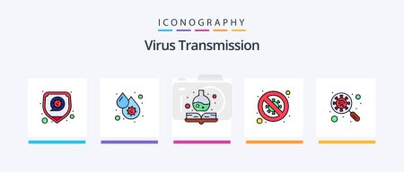 Ilustración de La línea de transmisión del virus llenó el paquete de 5 iconos incluyendo la enfermedad. Sangre. libro de medicina. manual. Diseño de iconos creativos - Imagen libre de derechos