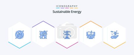 Ilustración de Sustainable Energy 25 Blue icon pack including environment. care. ecology. power. electricity - Imagen libre de derechos