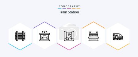 Illustration for Train Station 25 Line icon pack including subway. waiting. location. station. chair - Royalty Free Image
