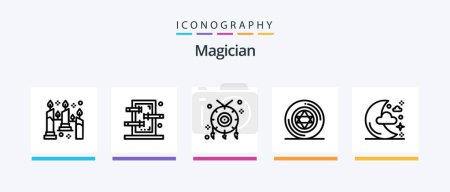 Illustration for Magician Line 5 Icon Pack Including bandit. pyramid. star. illuminati. ring. Creative Icons Design - Royalty Free Image