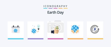 Ilustración de Día de la Tierra Flat 5 Icon Pack Incluye caja fuerte. globo. bombilla. Tierra. a salvo. Diseño de iconos creativos - Imagen libre de derechos