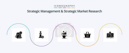 Illustration for Strategic Management And Strategic Market Research Glyph 5 Icon Pack Including idea. shopping. plant. basket. cart - Royalty Free Image