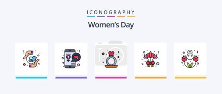 Téléchargez les illustrations : Womens Day Line Filled 5 Icon Pack Including day. women. proposal. typography. heart. Creative Icons Design - en licence libre de droit