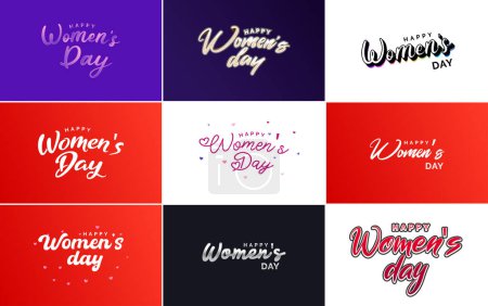 Ilustración de Happy Women's Day design with a realistic illustration of a bouquet of flowers and a banner reading March 8. featuring a gradient color scheme - Imagen libre de derechos