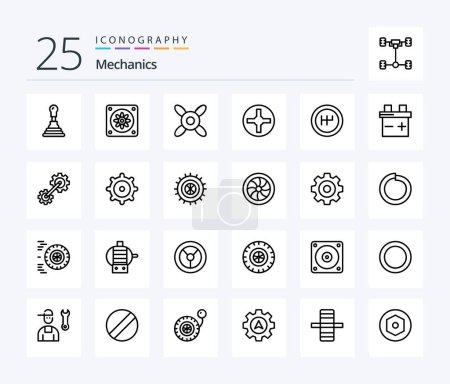 Illustration for Mechanics 25 Line icon pack including mechanic. industrial. gearshift. engineering. cogs - Royalty Free Image