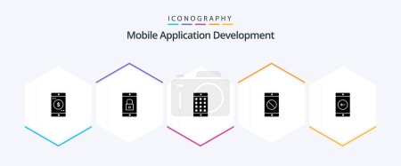 Illustration for Mobile Application Development 25 Glyph icon pack including mobile. mobile. mobile application. disabled mobile. password - Royalty Free Image