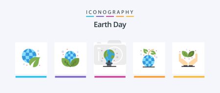Ilustración de Día de la Tierra Flat 5 Icon Pack Incluido. salvar al mundo. Tierra. proteger. Planta. Diseño de iconos creativos - Imagen libre de derechos