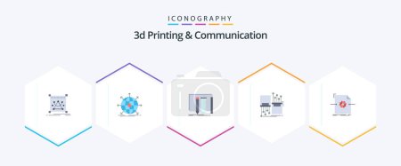 Illustration for 3d Printing And Communication 25 Flat icon pack including electronic. digital. network. tools. fab - Royalty Free Image