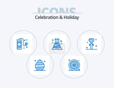 Ilustración de Celebración y vacaciones Blue Icon Pack 5 Icon Design. vacaciones. evento. Escudo. celebración. fuegos artificiales - Imagen libre de derechos