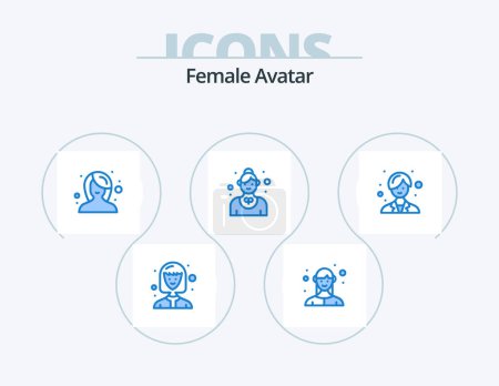 Téléchargez les illustrations : Female Avatar Blue Icon Pack 5 Icon Design. female. waitress. female. service. employee - en licence libre de droit