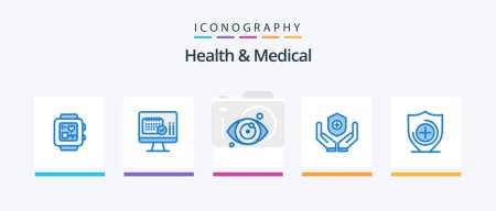 Ilustración de Salud y azul médico paquete de 5 iconos incluyendo. atención médica. Ojo. Médico. Escudo. Diseño de iconos creativos - Imagen libre de derechos