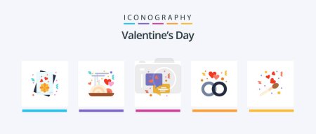 Téléchargez les illustrations : Valentines Day Flat 5 Icon Pack Including valentine fire. love. communication. holiday. ring. Creative Icons Design - en licence libre de droit