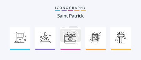 Téléchargez les illustrations : Saint Patrick Line 5 Icon Pack Including cheers. glass. luck. wine. festival. Creative Icons Design - en licence libre de droit