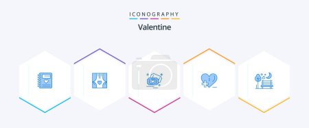 Téléchargez les illustrations : Valentine 25 Pack icône bleue comprenant la nuit. hôpital. romantisme. soins de santé. mariage - en licence libre de droit