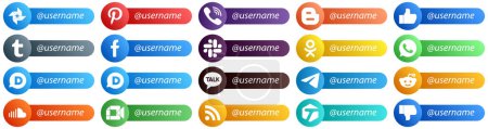 Ilustración de 20 de alta calidad Sígueme Social Network Platform Card Style Iconos como kakao talk. whatsapp. Facebook y odnoklassniki iconos. Alta resolución y editable - Imagen libre de derechos
