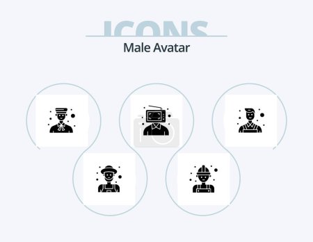 Téléchargez les illustrations : Icône Avatar Glyph mâle Pack 5 Icône Design. marketing. numérique. avatar. client. professionnel - en licence libre de droit