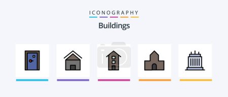 Illustration for Buildings Line Filled 5 Icon Pack Including uae monument. dubai. christian building. burj al arab. property. Creative Icons Design - Royalty Free Image