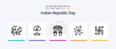 Illustration for Indian Republic Day Line 5 Icon Pack Including boom. india. church. bloone. indian. Creative Icons Design - Royalty Free Image
