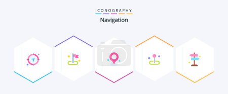 Illustration for Navigation 25 Flat icon pack including sign. destination. flag. pin. location - Royalty Free Image