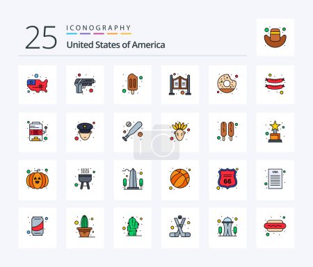Illustration for Usa 25 Line Filled icon pack including yummy. donut. ice cream. western. household - Royalty Free Image