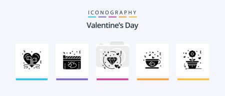 Téléchargez les illustrations : Valentines Glyphe 5 Icône Pack Y compris la fleur. amour. Un film. tasse. mariage. Icônes créatives Design - en licence libre de droit