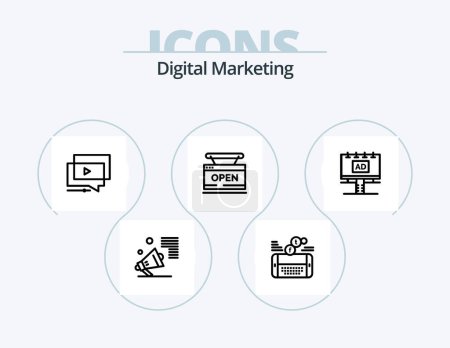 Téléchargez les illustrations : Digital Marketing Line Icon Pack 5 Icon Design. funnel. filter. facebook. paper. type - en licence libre de droit