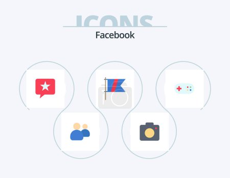 Téléchargez les illustrations : Facebook Flat Icon Pack 5 Icône Design. le groupe. drapeau. discuter. le sport. golf - en licence libre de droit