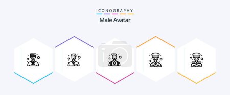 Téléchargez les illustrations : Pack d'icônes Avatar 25 Line mâle incluant le capitaine. Capitaine. Patron. police. homme - en licence libre de droit