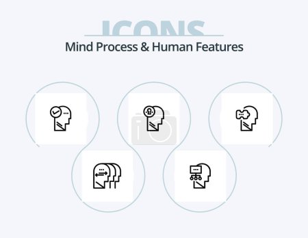 Ilustración de Proceso mental y características humanas Line Icon Pack 5 Icon Design. Cabeza. pensando. mental. mente. gráfico - Imagen libre de derechos