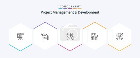 Illustration for Project Management And Development 25 Line icon pack including modern. business. features. ipo. data management - Royalty Free Image