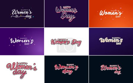 Téléchargez les illustrations : Happy Woman's Day handwritten lettering set for use in greeting or invitation cards. festive tags. and posters modern calligraphy collection on white background - en licence libre de droit