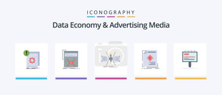 Téléchargez les illustrations : Data Economy And Advertising Media Flat 5 Icon Pack Including leaflet. ad. web. structure. grid. Creative Icons Design - en licence libre de droit