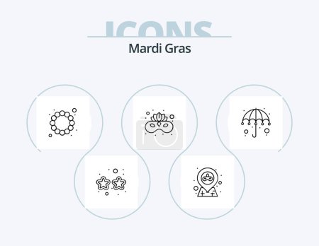 Illustration for Mardi Gras Line Icon Pack 5 Icon Design. theatre. pie. pattern. moon. prize - Royalty Free Image