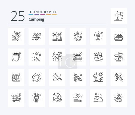 Ilustración de Camping 25 Paquete de iconos de línea incluyendo viajes. acampar. vidrios de espionaje. Más ligero. fuego - Imagen libre de derechos