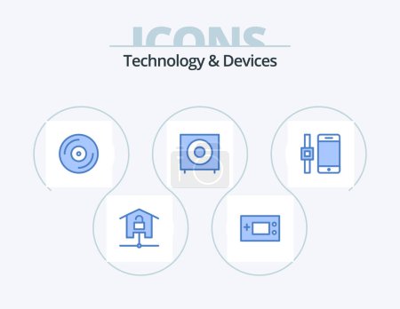 Ilustración de Dispositivos Blue Icon Pack 5 Icon Design. electrónica. bajo. productos. vinilo. música - Imagen libre de derechos