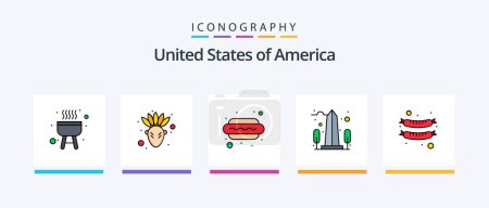 Illustration for Usa Line Filled 5 Icon Pack Including . bat. security. baseball. hot dog. Creative Icons Design - Royalty Free Image