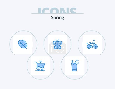 Illustration for Spring Blue Icon Pack 5 Icon Design. bike. spring. ecology. insect. butterfly - Royalty Free Image