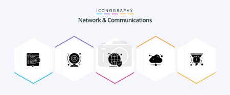 Illustration for Network And Communications 25 Glyph icon pack including share. cloud. computer. secure. website - Royalty Free Image