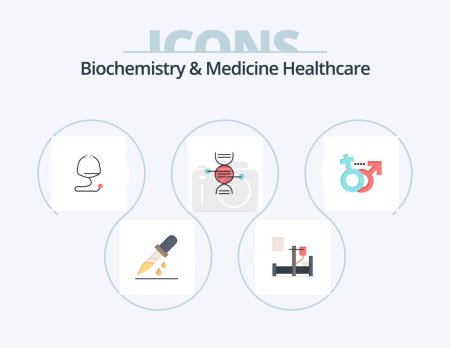 Téléchargez les illustrations : Biochimie et médecine Soins de santé Flat Icon Pack 5 Icon Design. mâle. os. médical. médical. adn - en licence libre de droit