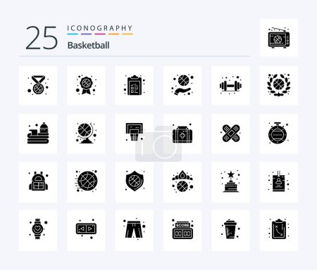 Ilustración de Paquete de iconos de Baloncesto 25 Solid Glyph incluyendo deporte. Mancuerna. portapapeles. Deporte. mano - Imagen libre de derechos