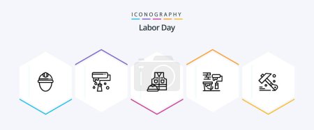 Illustration for Labor Day 25 Line icon pack including paint brush . labour. brush . labor . labour jacket - Royalty Free Image