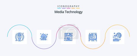 Ilustración de Media Technology Blue 5 Icon Pack Incluye pantalla. papel. nube. periódico. forma - Imagen libre de derechos
